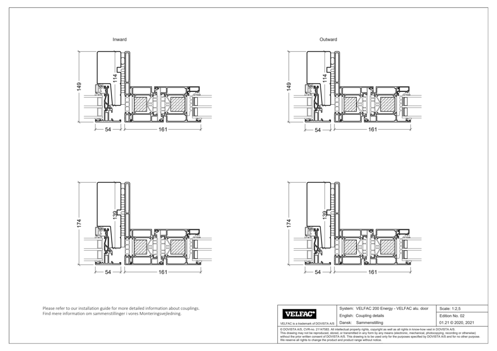 Coupling details, VELFAC 200 ENERGY - VELFAC aluminium doors